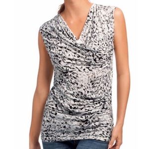 CAbi Lana Cowl Neck Draped Printed Tunic